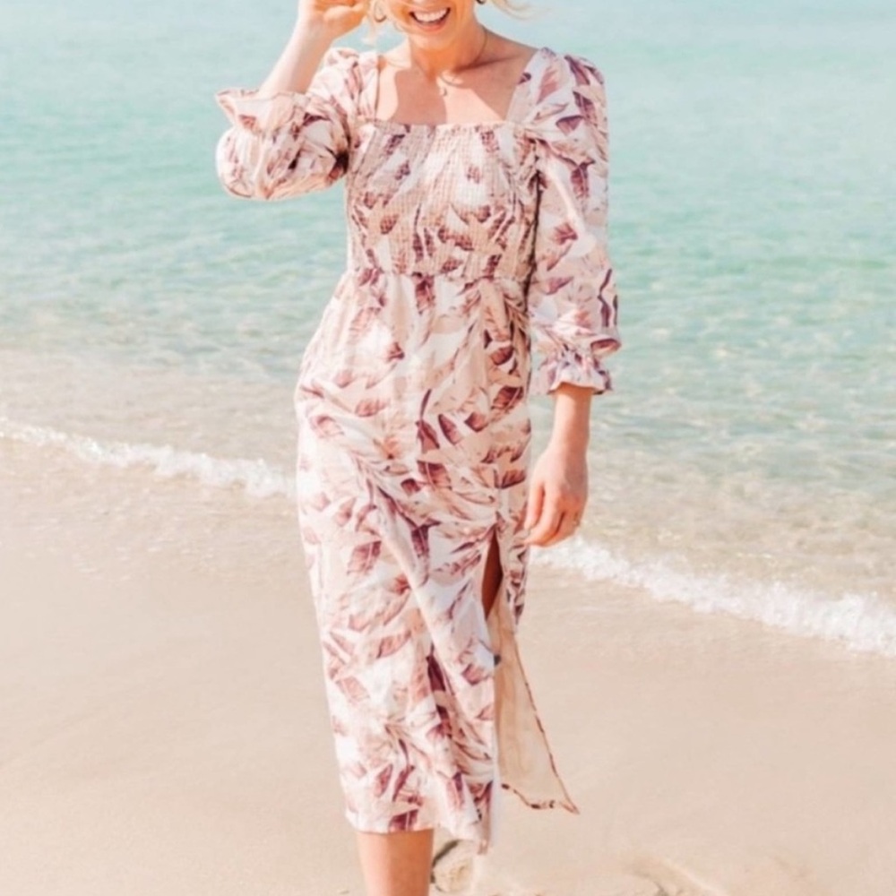 House of Harlow 1960 Palm Print Linen Midi Dress
